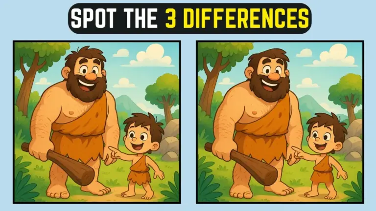 Test Your Sharp Eyes: Can You Spot the 3 Differences in This Fun Stone Age Puzzle?